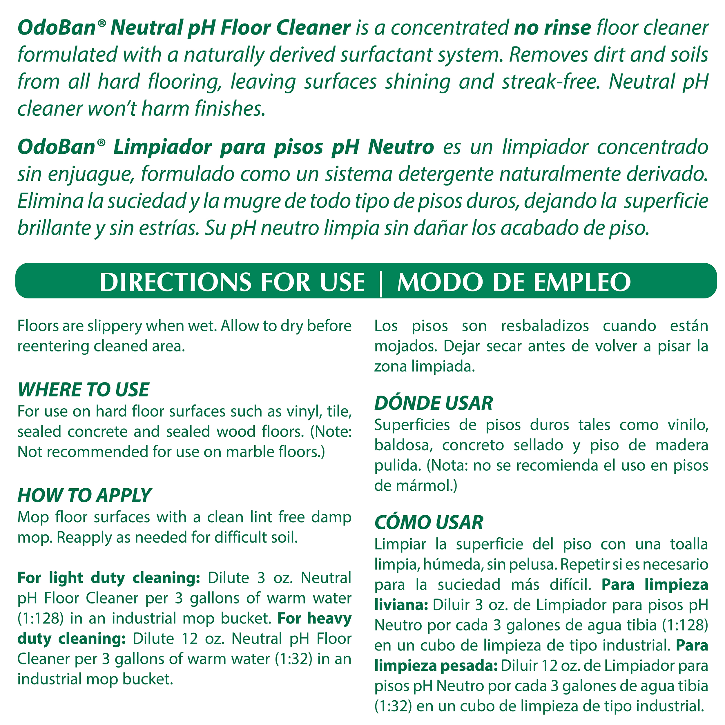 OdoBan 1 Gal. No Rinse Neutral pH Floor Cleaner, Concentrated